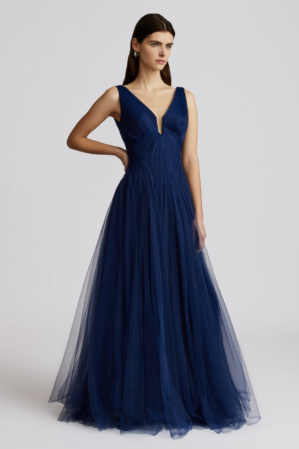PLEATED TULLE GOWN