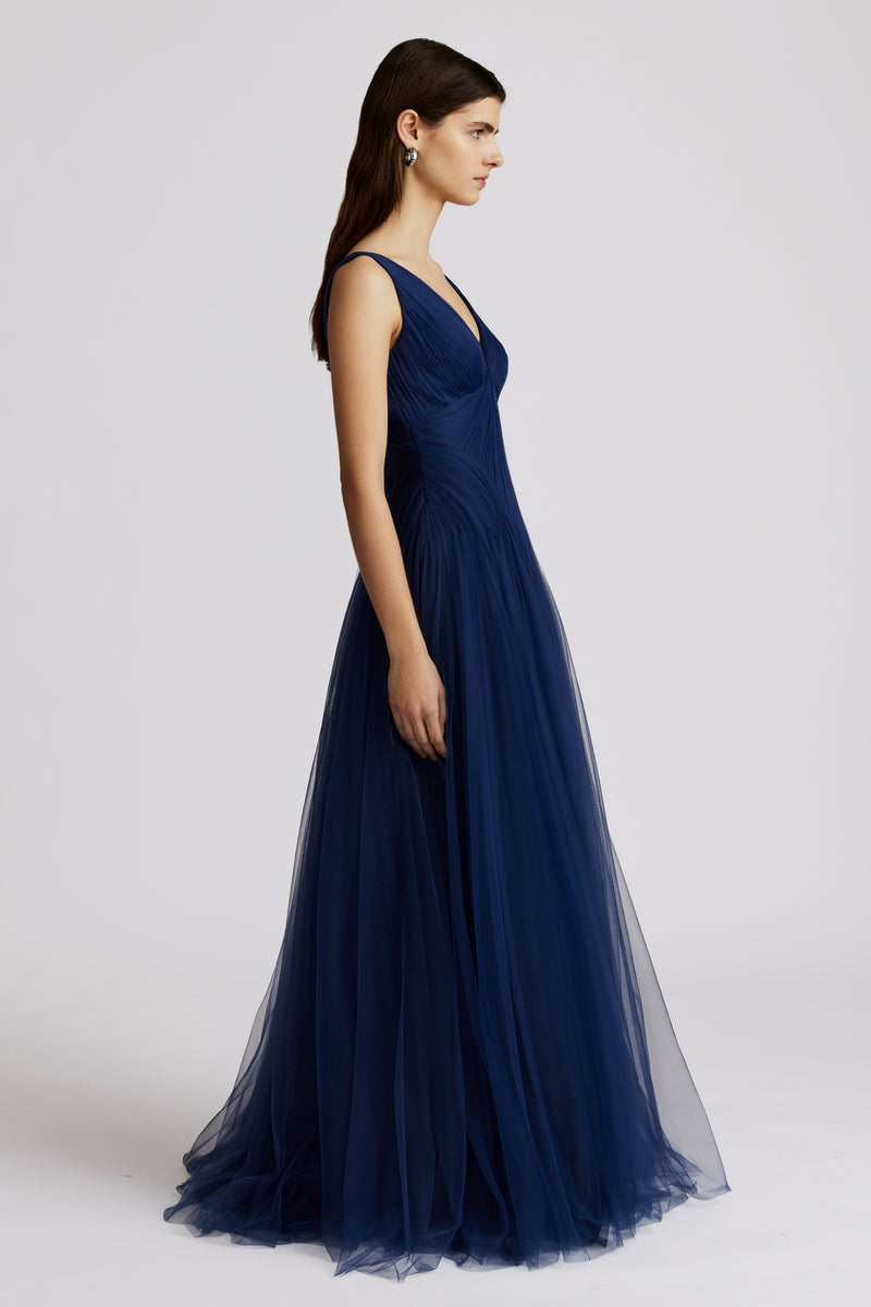 PLEATED TULLE GOWN