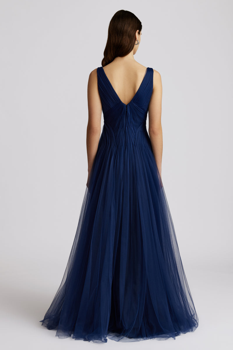 PLEATED TULLE GOWN