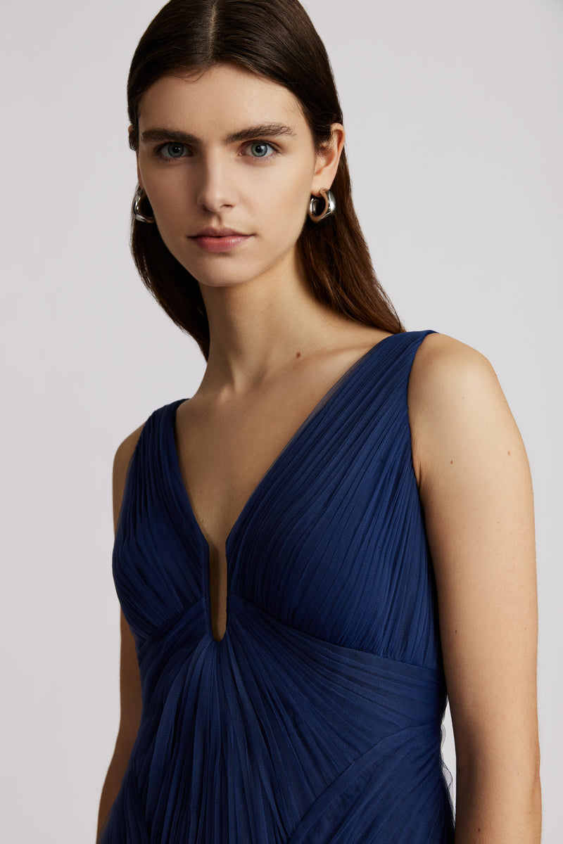 PLEATED TULLE GOWN