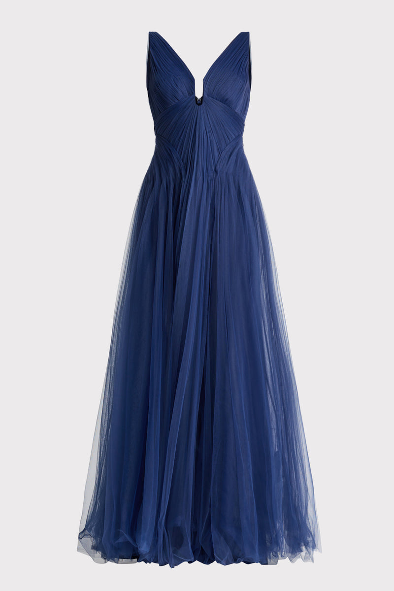 PLEATED TULLE GOWN