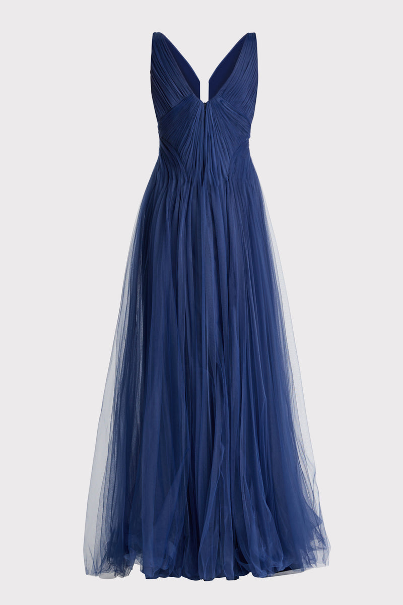PLEATED TULLE GOWN