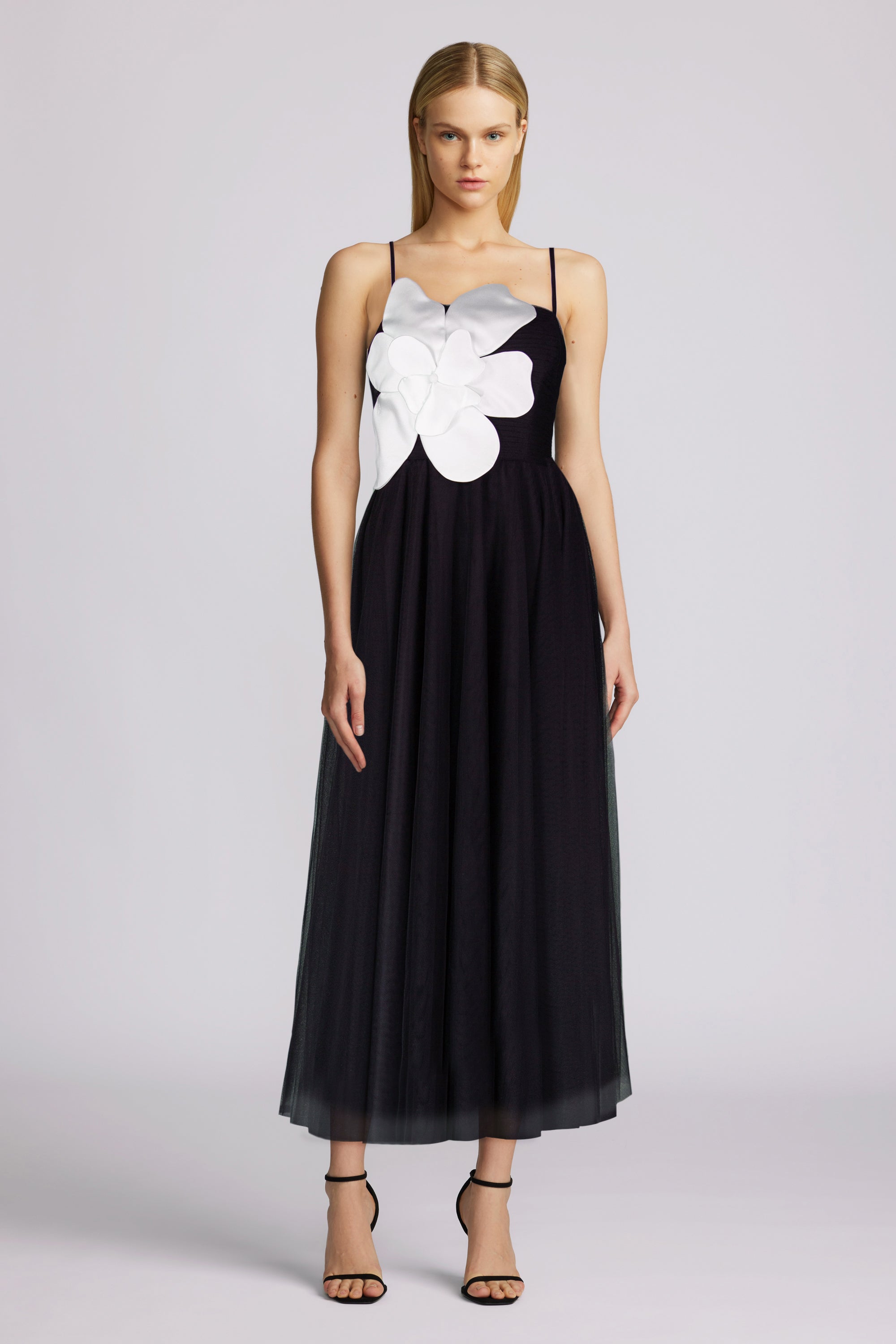 FLORAL MOTIF TULLE MIDI DRESS – ZAC POSEN