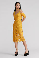 3D GUIPURE LACE MIDI DRESS