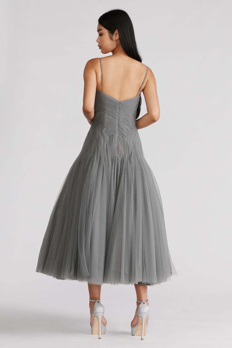 PLEATED COCKTAIL MIDI DRESS