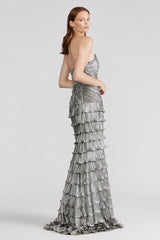 METALLIC RUFFLE GOWN