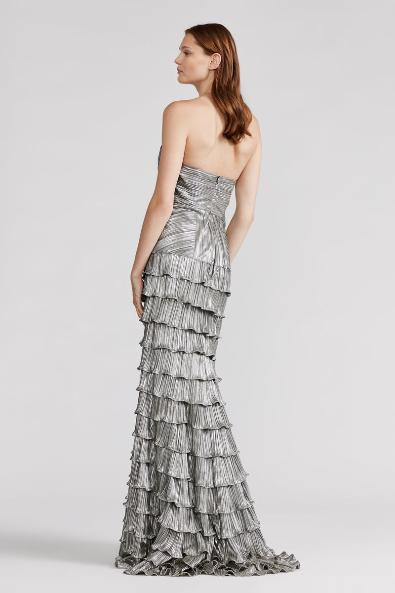 METALLIC RUFFLE GOWN